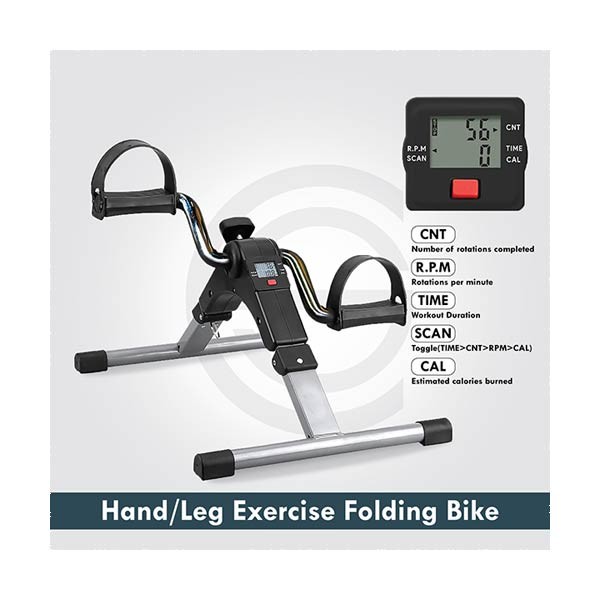 Portable Folding Hand or Leg Pedal Exerciser Black and Silver BD